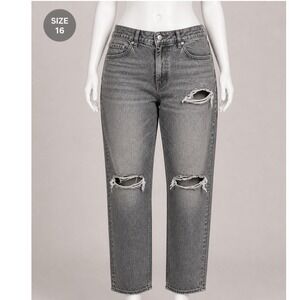 American Eagle Curvy Mom Jeans High Rise Distressed Gray 16 Short NEW